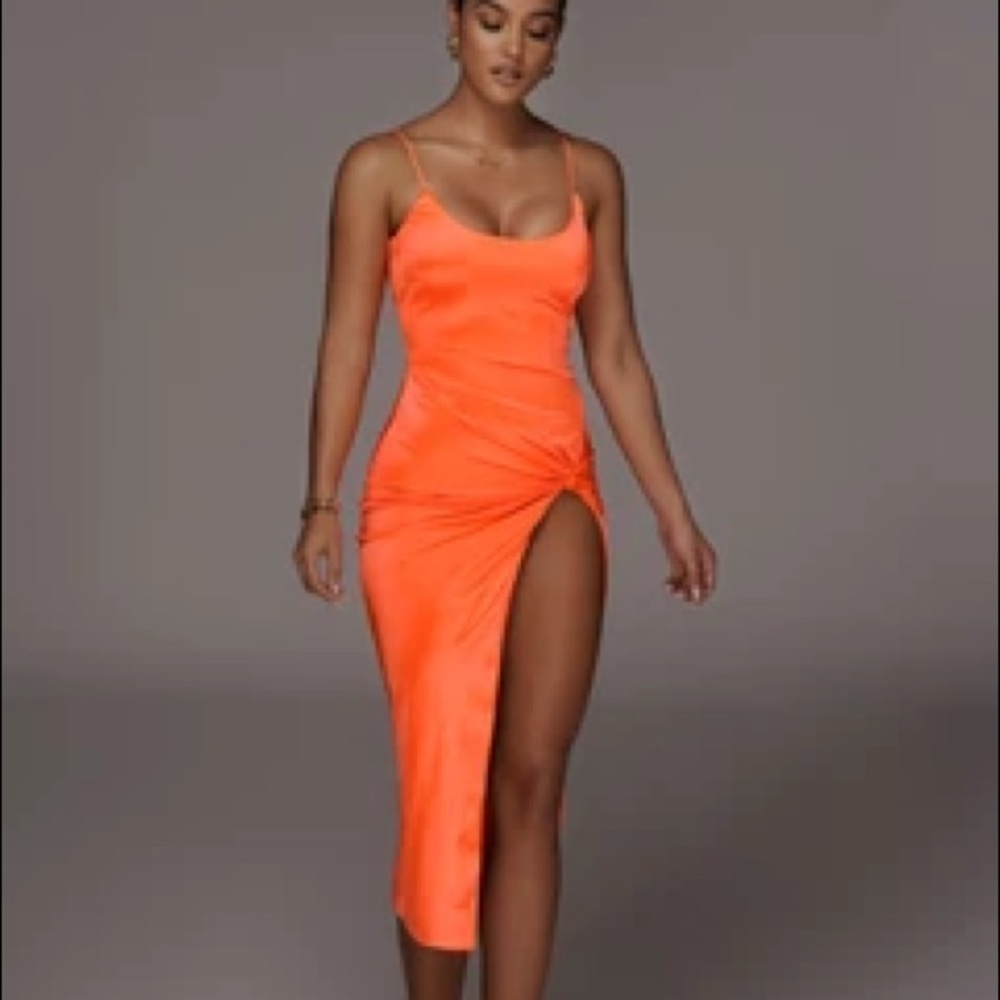 Orange Aldis slit satin dress